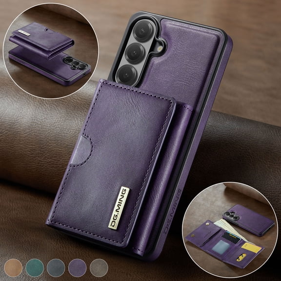 Dteck Detachable Wallet Magnetic PU Leather Card Case for Samsung Galaxy S26, Shockproof RFID Blocking Rugged Cover, Purple