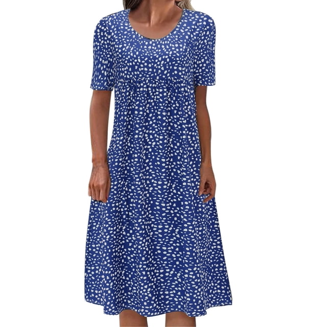 B91xZ Robe d'Été à Manches Courtes pour Femmes Col Carré à Manches Courtes à Volants, Bleu XXL