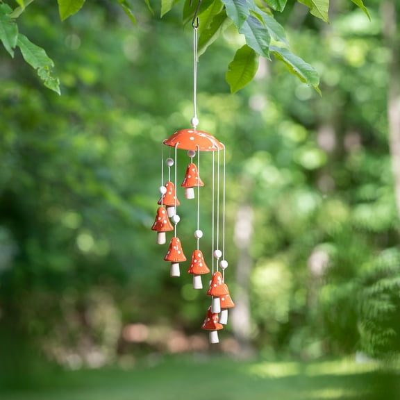 Red Mushroom Ceramic Hanging Garden Décor
