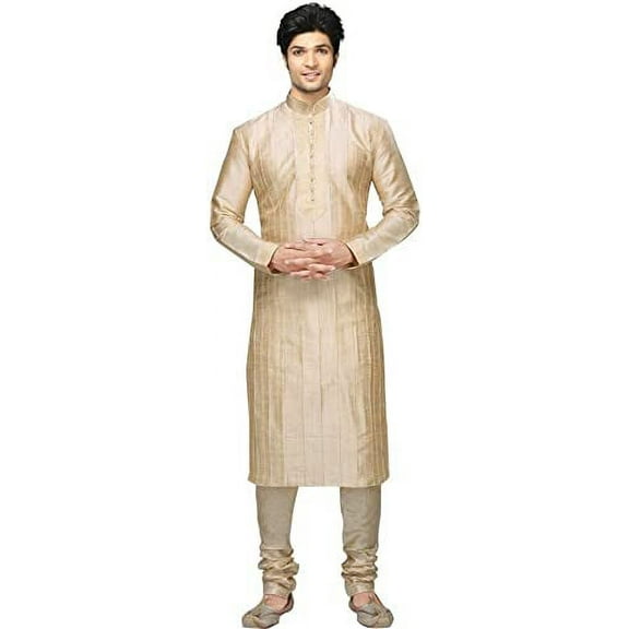 Royal Kurta Men's Silk Blend Kurta & Churidaar Set Beige