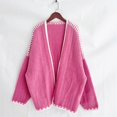 thumbnail image 6 of YDFCWXW Women Fall Open Front Color Block Cardigan Sweater Casual Striped Knit Oversized Cardigan Hot Pink, L, 6 of 9