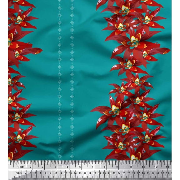 Soimoi Poly Georgette Fabric Diamond Shape & Floral Artistic Printed Fabric 1 Yard 52 Inch Wide