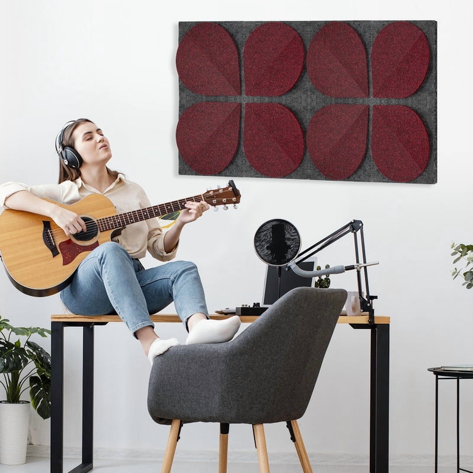 DOLLAR BOSS 8 Pcs Felt Cork Board Tiles, Felt Pin Board Notice Boards, Self Adhesive DIY Bulletin Board Four Leaf Clover Design Pin Board Wall Decor Stickers Memos Photos Display, Dark Red
