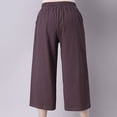 thumbnail image 6 of WAYUTE Yoga Pants Women High Waisted Elastic Waist Loose Linen Cropped Wide Leg Solid Color Trouser Loose Fit Daily Wear M, 6 of 7