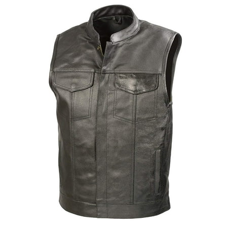 SOA Men’s Black Leather Club Style Motorcycle Vest BZ6210