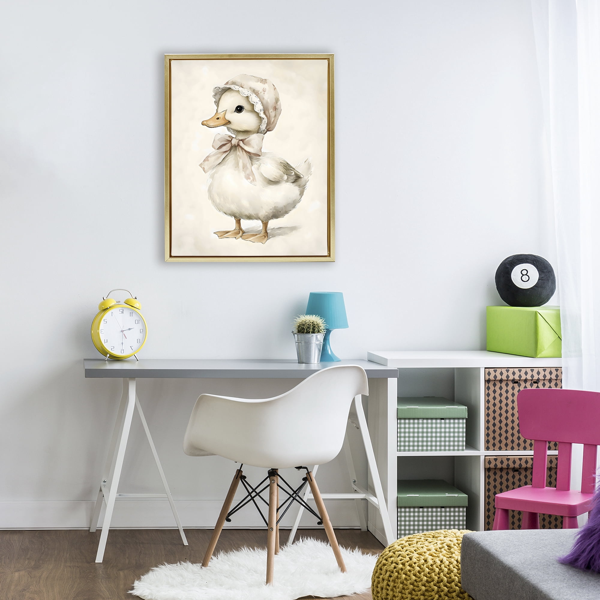 Stupell Industries Duck Wearing Bonnet Gold Framed Floater Canvas Wall Art, design by Arlington Prints