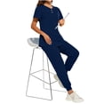 thumbnail image 5 of Nmnitkp Women's Scrubs Set Short Sleeve V-Neck Button Top Drawstring Jogger Pants Side Slit Pockets Four-Way Stretch Moisture-Wicking Antimicrobial Caregiver Nursing Medical Uniforms Sky Blue,L, 5 of 9