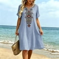 thumbnail image 6 of Uscallm Women's Plus Size V Neck Short Sleeve Embroidery Boho Mini Dress Casual Loose A-Line Mini Dresses for Party, Light Blue S, 6 of 6