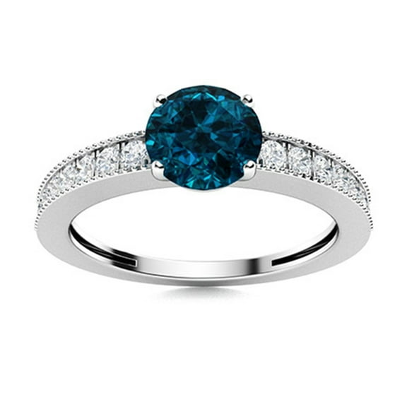 Solitaire 5MM Round Shape London Blue Topaz 925 Sterling Silver Women Promise Ring
