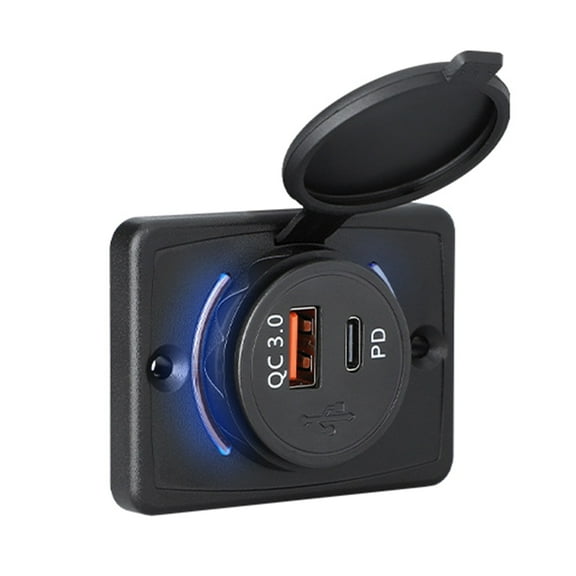 12V/24V USB Outlet with Cover, PD3.0 18W Type C & QC3.0 18W USB Port Panel Car USB Socket Chargers Adapters