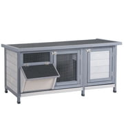 Wooden Rabbit Hutch Bunny Hutch Cage Guinea Pig with Waterproof Roof, No Leak Tray and Feeding Trough, Indoor Outdoor, Gray