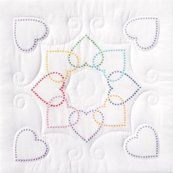 Jack Dempsey Stamped White Quilt Blocks 18"X18" 6/Pkg-XX Hearts Circle
