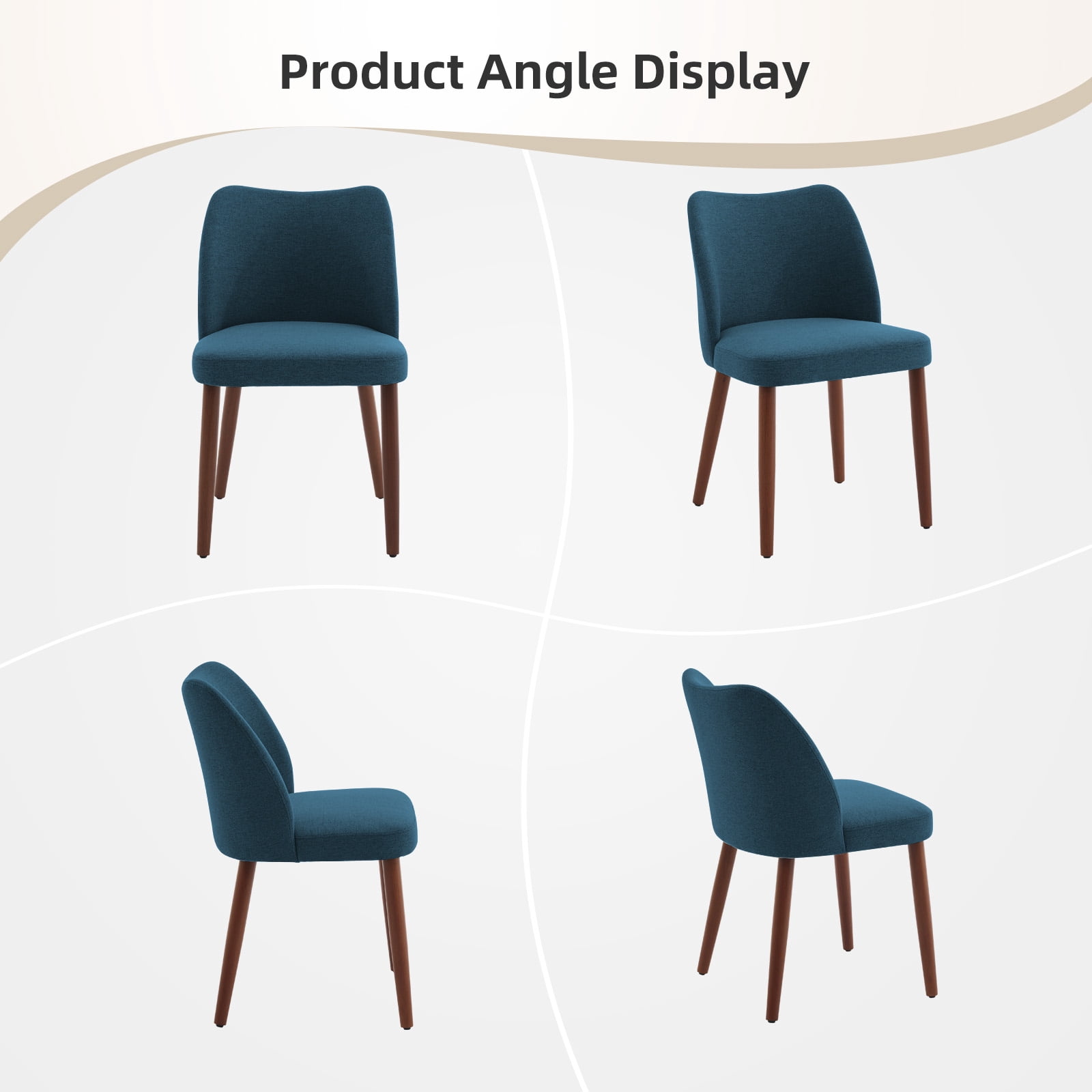 COZONY Dining Chair Set of 2, Upholstered Linen Dining Chairs with Wood Legs & Wing Backrest, for Dining Room or Living Room, Blue