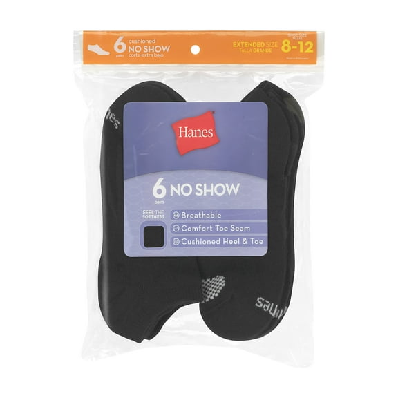 Hanes 6-Pack No Show Socks Women's Breathable Wicking Cool Comfort Sizes 8-12
