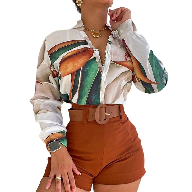 Camisas De Verano Blusa con estampado floral Camisas Slim Fit Mujer Casual Ropa diaria (Verde XL) Cgtredaw Para estrenar