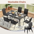 thumbnail image 5 of Arlopu 7pcs Outdoor Patio Dining Set, 63''x38'' Rectangular Metal Table and 6 Stackable Textilene Chairs (Black), 5 of 9