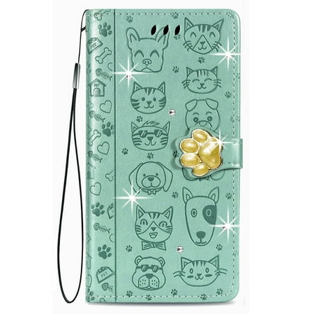 Case for OPPO A60 4G Leather wallet cover, embossed flip cover with cat, dog and animal design, featuring a card slot magnetic buckle and hanging rope