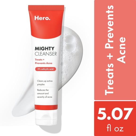 Hero Cosmetics Mighty Facial Cleanser for Acne Prone Skin, 2% Salicylic Acid, 5.07 fl oz