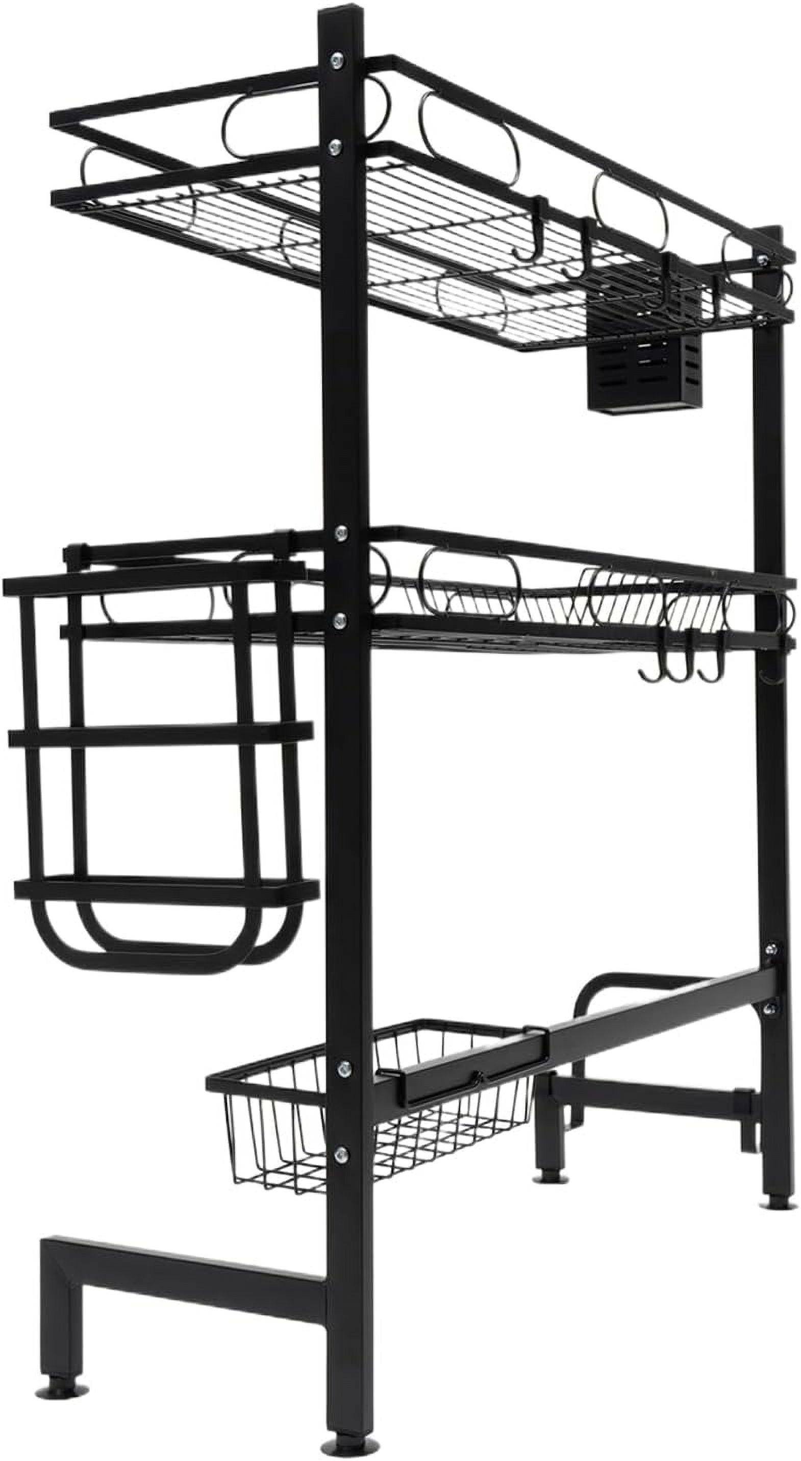 Dish Drying Rack 2-Tier Over Sink Dish Dryer Rack with Drainer 8 Hooks & Different Rack Cutlery Shelf Cup Organizing Metal Dishrack Set for Kitchen Counter