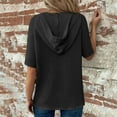 thumbnail image 6 of Women Short Sleeve Hooded Summer Top Waffle Knit Tee Shirts Drawstring Hoodies Button V Neck Blouse, 6 of 8