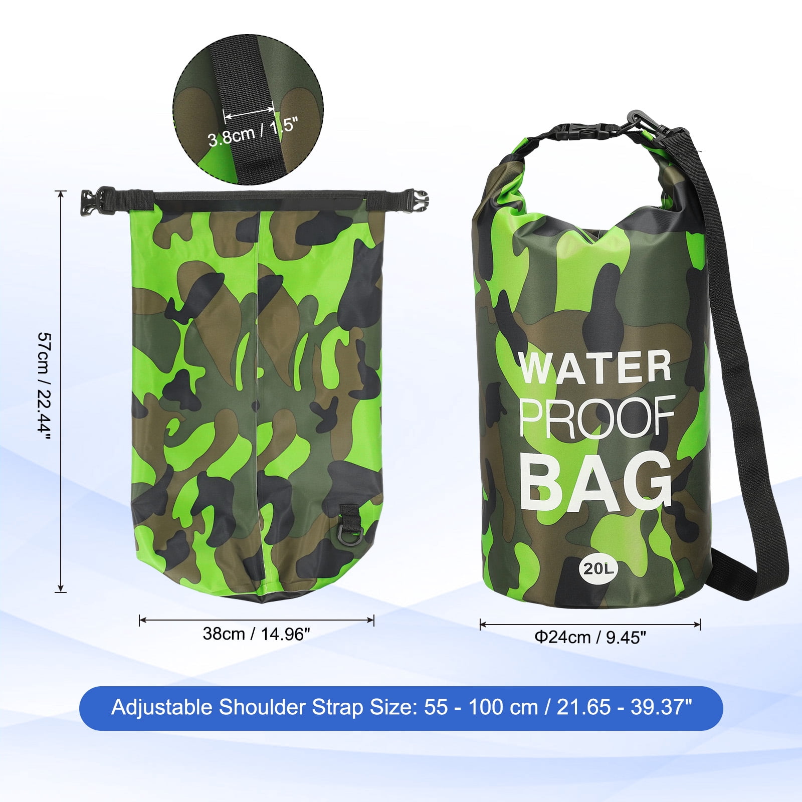 Uxcell Waterproof Dry Bag, 20L Water Proof Bags Lightweight Dry Storage Floating Backpack with Whistle (1 Pack, Green Camouflage)
