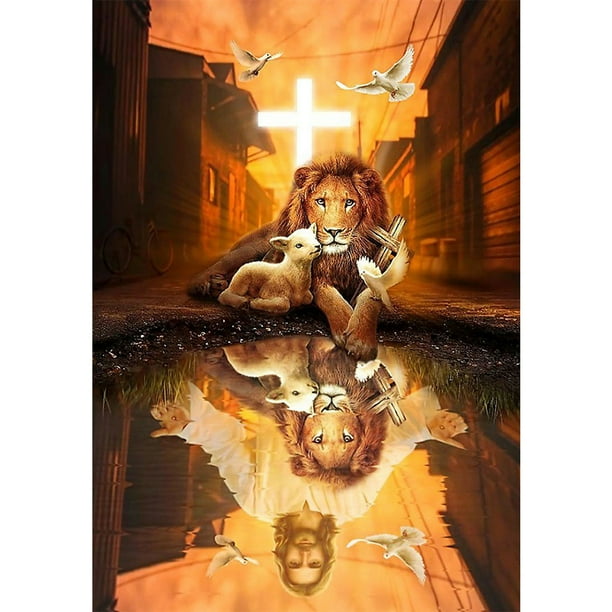 Cuadros Decorativos Kit de mosaico de arte hecho a mano con imágenes de Dios y León de pintura de diamante de taladro redondo completo JShteea Nuevos Originales