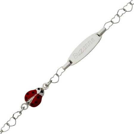 Personalized Children's Engraved ID Tag and Ladybug Sterling Silver Bracelet, 6"