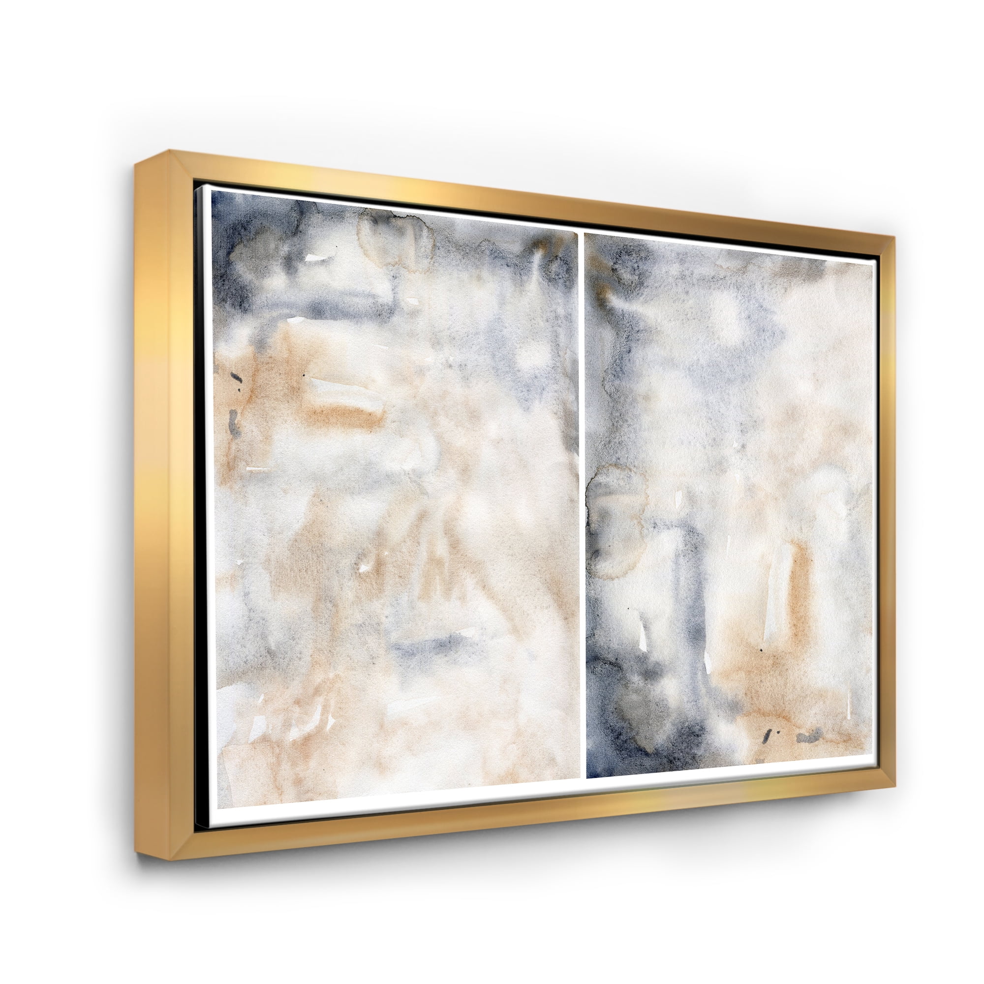 Abstract Paste With Dark Blue and Beige 20 in x 12 in Framed Painting Canvas Art Print, by Designart
