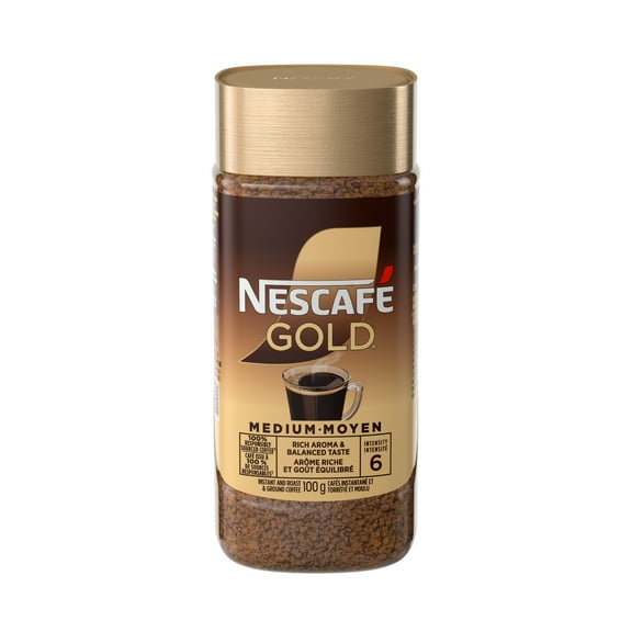 NESCAFE Café torréfié et moulu instantané de qualité supérieure GOLD, ajoutez simplement de l’eau chaude