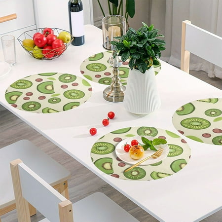 

Round Grid Placemat One Sizex1 Round Placemat PVC Plate Mat，15.4 Inch Non-Slip and Heat Resistant Table Placemat Dining Room Placemat Slice The Kiwi