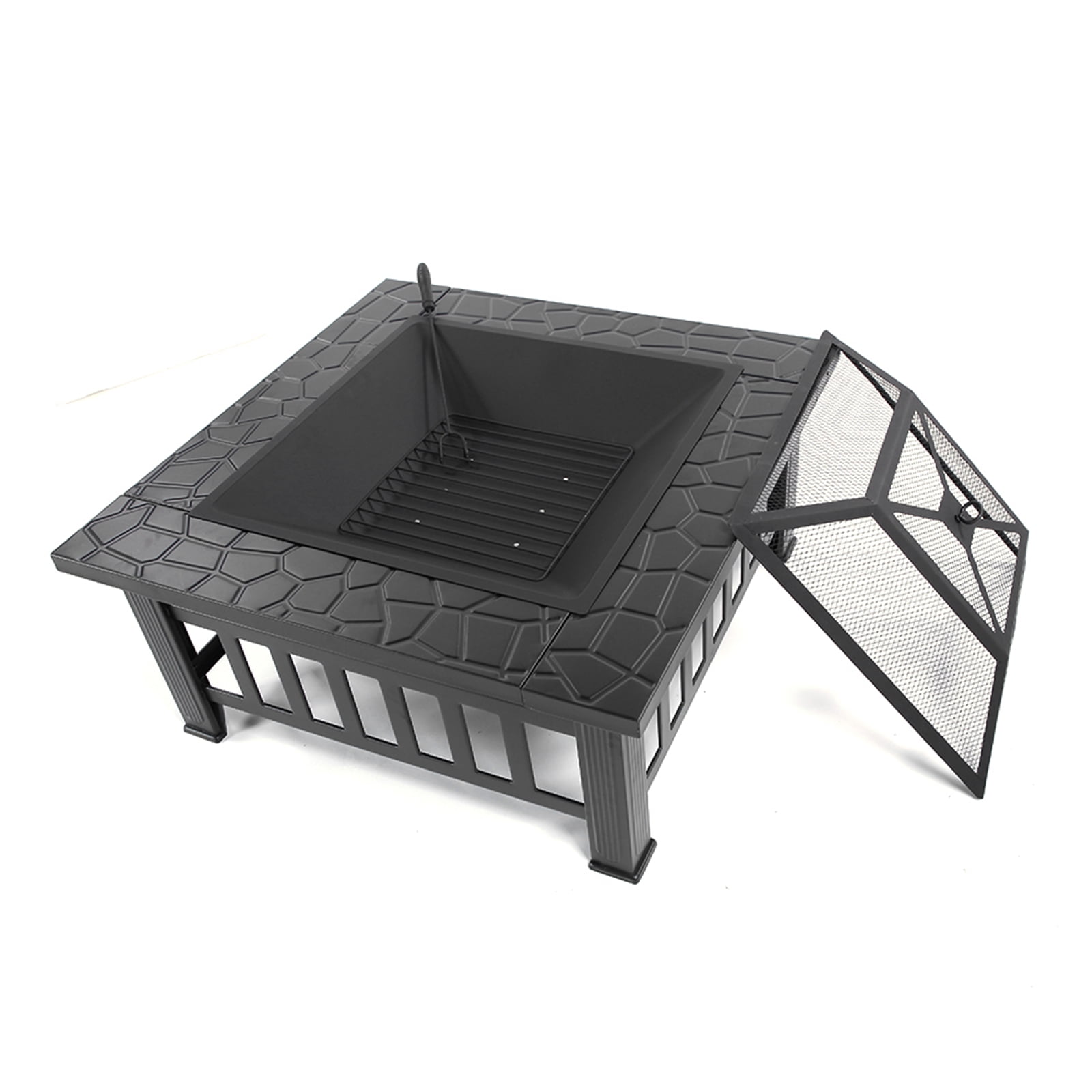 SPACO 32 x 32 Multi-Fuel Metal Fire Pit Small Bowl with Spark Screen Heat Resistant Long-Lasting