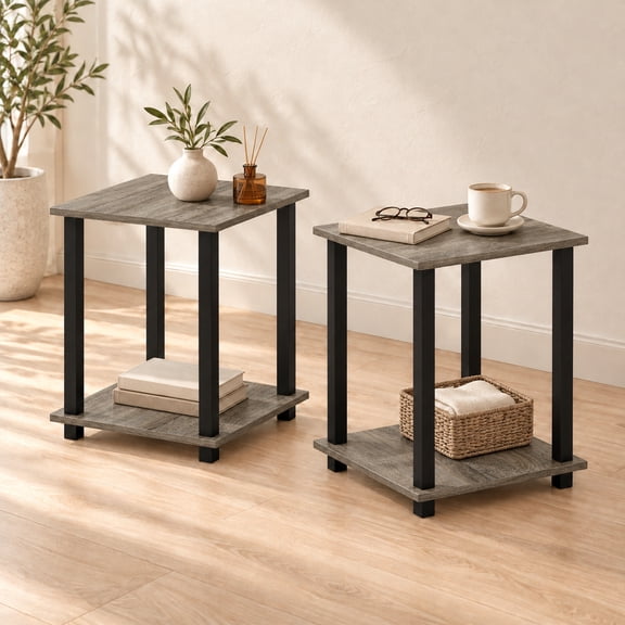 Furinno 12127DWN Simplistic End Table, Dark Walnut - Set of 2