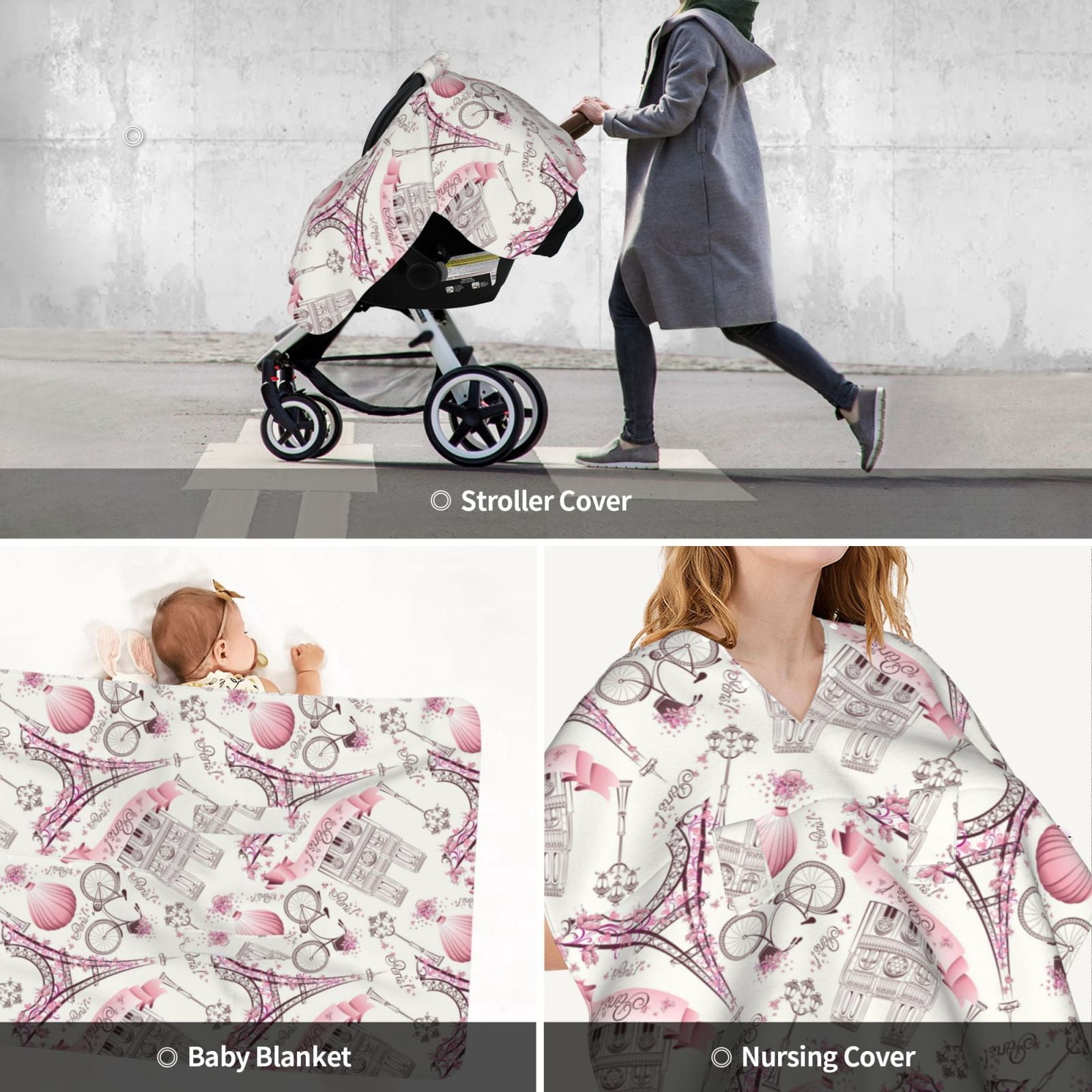 Car Seat Cover Baby - Romantic Travel In Paris Breathable Infant Car Seat Cover for Baby Carseat, Lightweight Comfort Baby Essentials Must Haves Newborn Stuff for Girl Boy