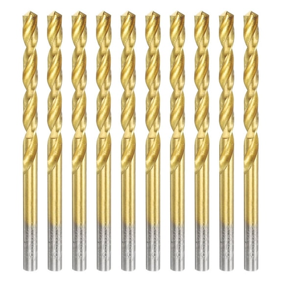 10pcs Titanium Twist Drill Bit 5/32" Drilling Dia High Speed Steel Drills for Hardened Metal, Stainless Steel, Cast Iron, Wood, Plastic