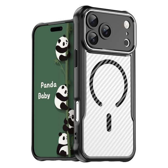 Panda Baby Magnetic Case for iPhone 17 Pro Max, Compatible with Magsafe, Translucent Matte Back Slim Shockproof Phone Cover (Black)
