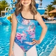 thumbnail image 2 of Uorisanigo Girls Swimsuits Kids Ocean Axolotl Tankini Bathing Suit Size 7-8 One Piece One Shoulder Single Spaghetti Strap Summer Beach Swimwear, 2 of 7