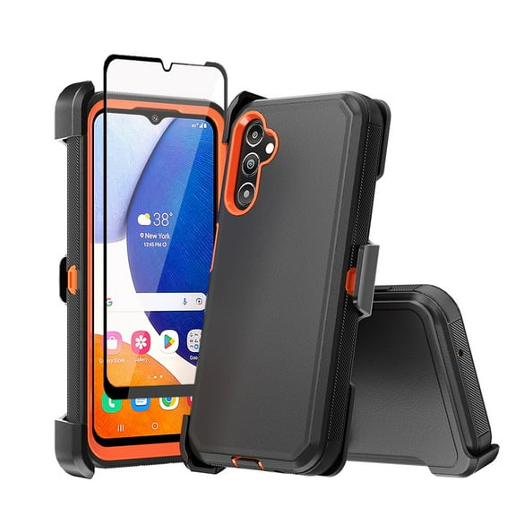 Xhy Samsung Galaxy A35 5G Case with Belt Clip Holster and Screen Protector Military Grade Protection 3 in 1 Shockproof Armor Rugged Durable Detachable for Galaxy A35 5G Phone - Black Orange