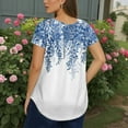 thumbnail image 3 of Mlqidk Women Plus Size Tops 4x-5x Sexy Short Sleeve Blouses Floral Print T-Shirt V Neck Criss Cross Tunic Shirts Dressy Casual Summer Clothes Blue L, 3 of 4