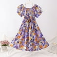 thumbnail image 2 of LIaqionyy Girl's Puff Short Sleeve Dress Kids Floral Casual Sundress Smocked Tiered Ruffle A Line Dresses 3-16 Years, 2 of 3