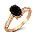 thumbnail image 2 of 1.56 Cts Oval Black Spinel 925 Sterling Silver Rose Vermeil Solitaire Accent Woman Halo Valentines Day Gifts Ring, 2 of 4
