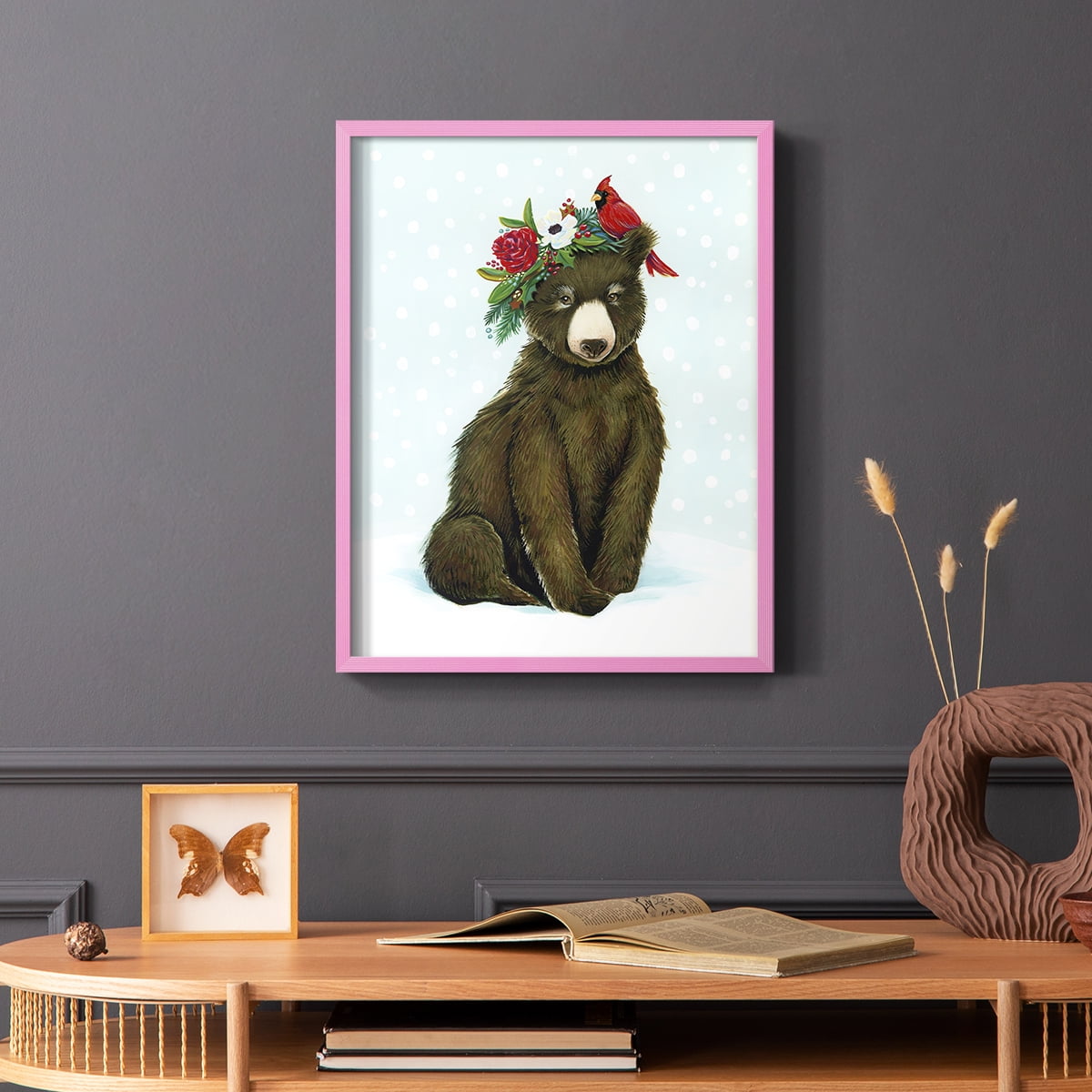 Winter Woodland Creatures with Cardinals I Framed Print - Solid Wood in Single Picture Frame Solid Wood 2 Framed Print