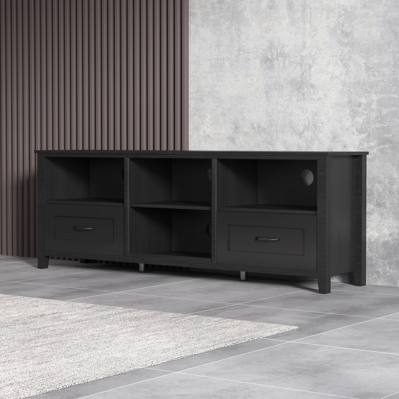 Resenkos 70" Black TV Stand Entertainment Center for TVs Up to 80" with 2 Drawers and Open Storage Resenkos 70" Black TV Stand Entertainment Center for TVs Up to 80" with 2 Drawers and Open Storage