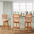 thumbnail image 3 of 30-Inch Bar Stool with X-Back Design, Natural Finish, and Beige Fabric Seat for Kitchen or Dining, 3 of 7