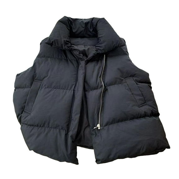 Winter Women Vest Coat Thickened Padded Zipper Closure Turn-down Collar Sleeveless Solid Color Windproof Heat Retention Outdoor Down Coat