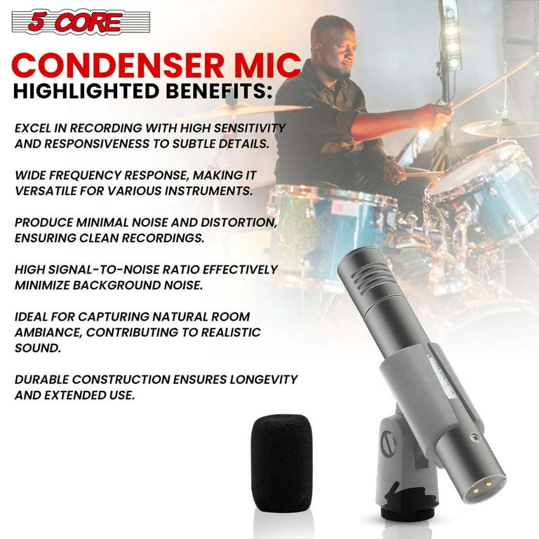 5Core Instrument Microphone Professional XLR Cardioid Pencil Stick Condenser Mic Grey 5Core Instrument Microphone Professional XLR Cardioid Pencil Stick Condenser Mic Grey