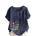 thumbnail image 2 of HongQid Womens Embroidered Tops Casual Summer Boho T Shirts Loose Fit Short Sleeve Linen Floral Blouses, 2 of 5
