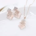 thumbnail image 1 of enjoywould 2Pcs/Set Femmes Creux Géométrique Pendentif Carré Brillant Strass Faux Opale Incrusté Collier Réglable Boucles d'Oreilles Drop Set, 1 of 4