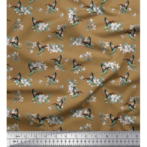Soimoi Cotton Duck Fabric Leaves,Flower & Humming Bird Print Fabric by The Yard 42 Inch Wide