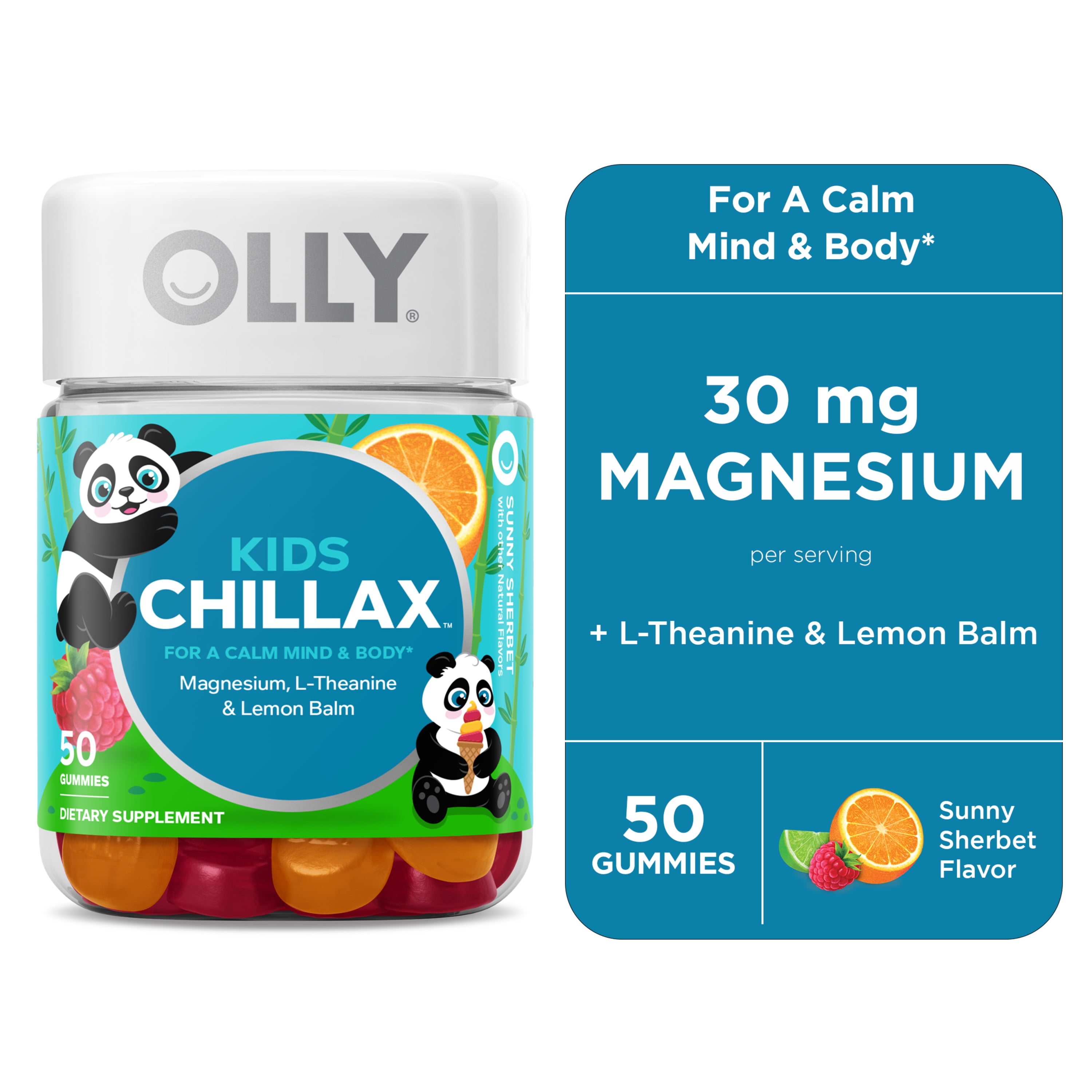 OLLY Kids Chillax Gummies, Chewable Supplement, Magnesium, L-Theanine, Sunny Sherbet, 50ct