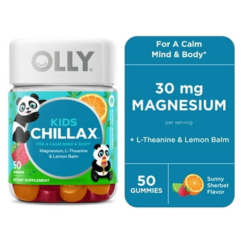 OLLY Kids Chillax Gummies, Chewable Supplement, Magnesium, L-Theanine, Sunny Set, 50ct